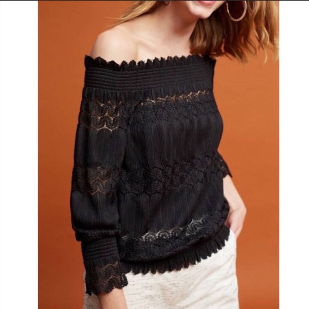 Anthropology Deletta Black Off-the-Shoulder Top
